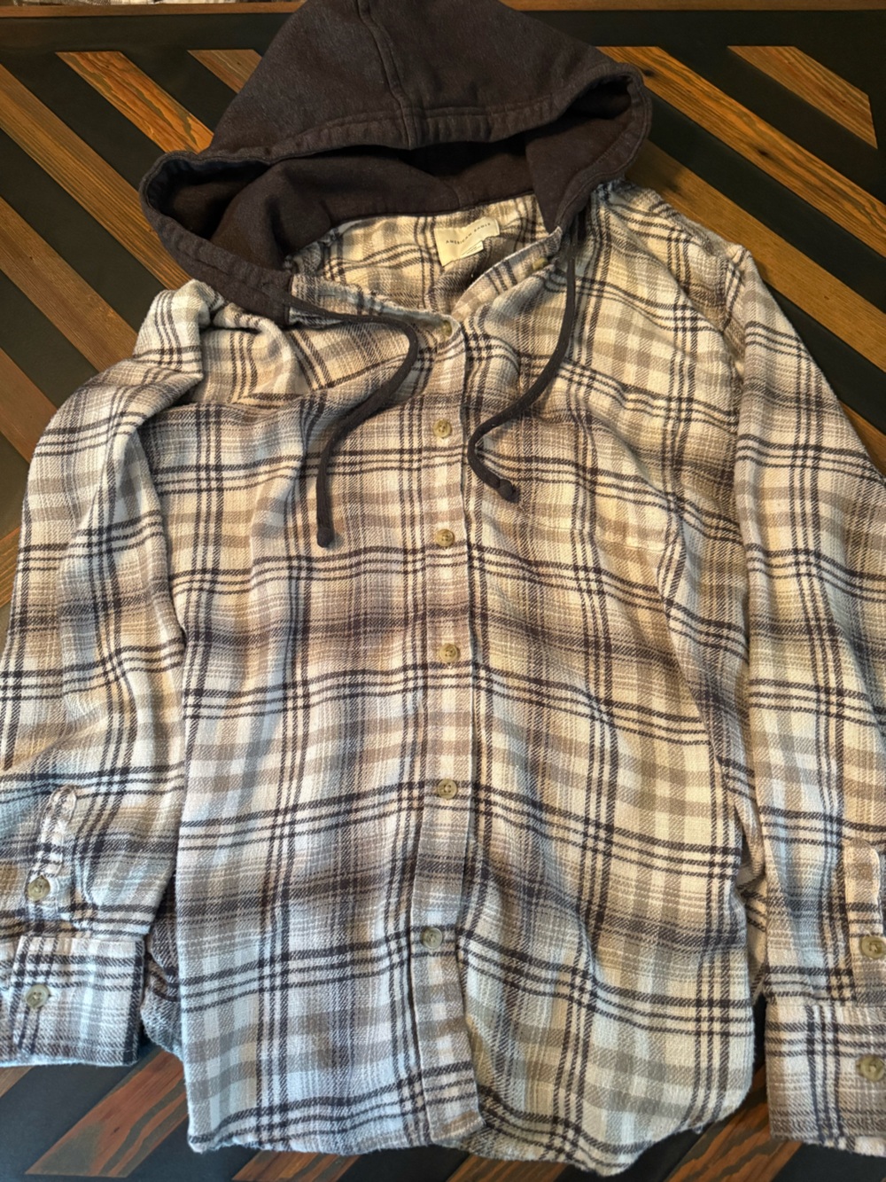 American Eagle Linen Blend Button Up Shirt with Hood